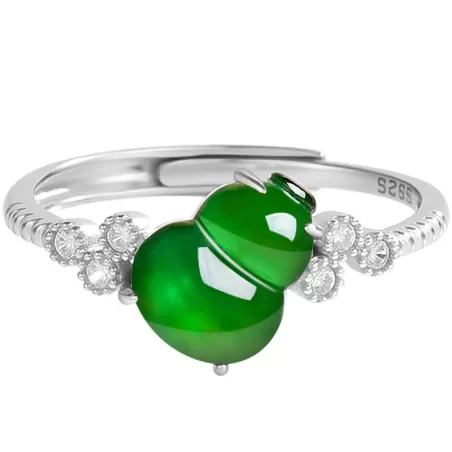 Imperial Green Jadeite Gourd Ring – Adjustable S925 Silver Natural Jade Jewelry for Women