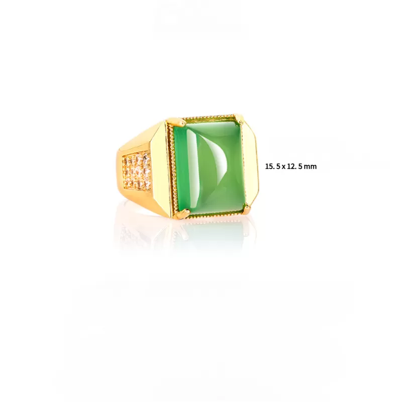 Men’s Green Agate Square Ring | Gold-Plated Copper Chalcedony | Five Elements Jewelry
