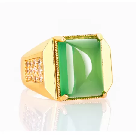 Men’s Green Agate Square Ring | Gold-Plated Copper Chalcedony | Five Elements Jewelry