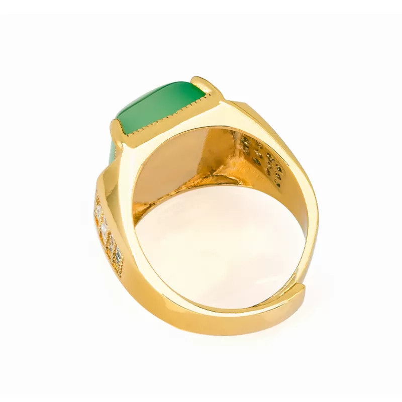 Men’s Green Agate Square Ring | Gold-Plated Copper Chalcedony | Five Elements Jewelry