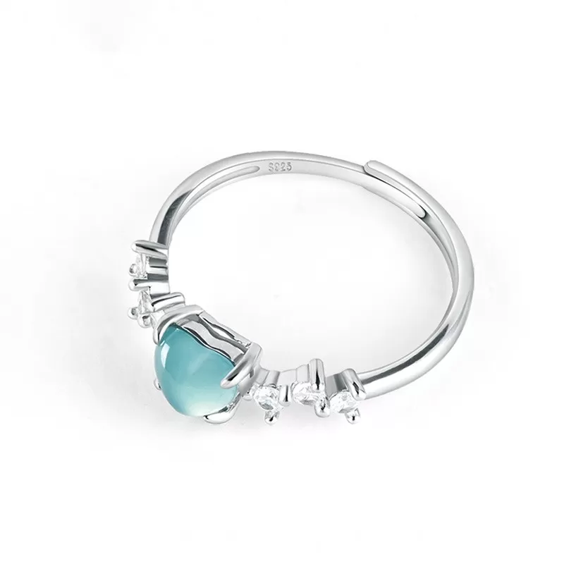 Natural Blue Water Heart Jade Ring – Adjustable S925 Silver | Ice Jadeite Love Ring | Chinese Five Elements Jewelry