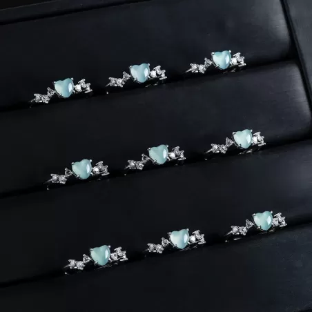 Natural Blue Water Heart Jade Ring – Adjustable S925 Silver | Ice Jadeite Love Ring | Chinese Five Elements Jewelry