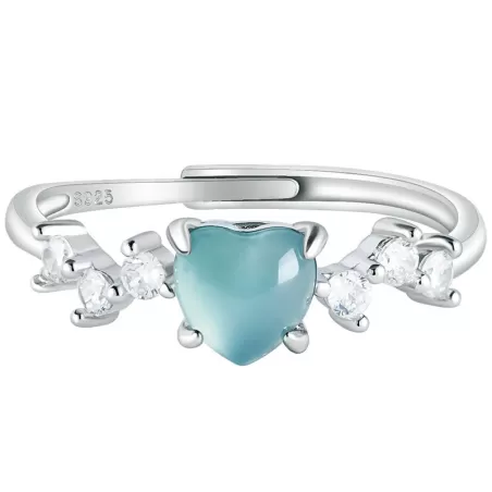 Natural Blue Water Heart Jade Ring – Adjustable S925 Silver | Ice Jadeite Love Ring | Chinese Five Elements Jewelry