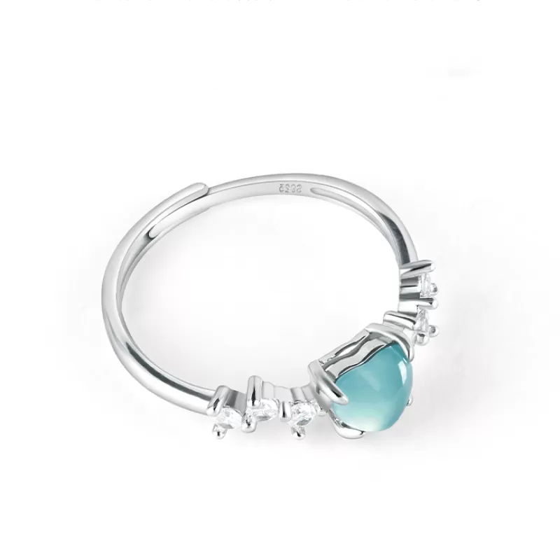 Natural Blue Water Heart Jade Ring – Adjustable S925 Silver | Ice Jadeite Love Ring | Chinese Five Elements Jewelry