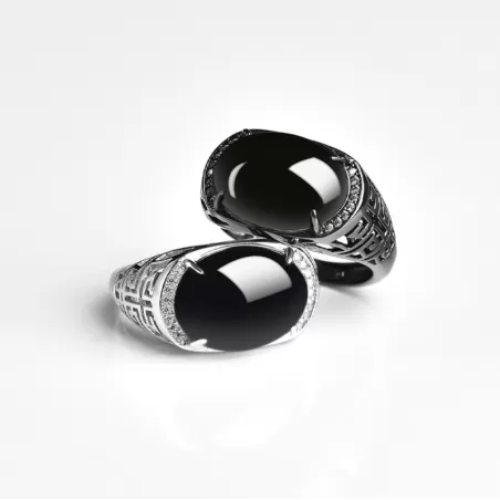 Natural Mo Cui Jadeite Ring – Adjustable S925 Silver Cabochon Jade Ring for Men and Women | Chinese Five Elements Jewelry