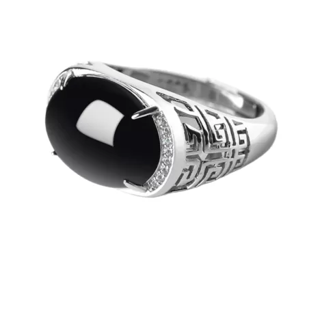 Natural Mo Cui Jadeite Ring – Adjustable S925 Silver Cabochon Jade Ring for Men and Women | Chinese Five Elements Jewelry