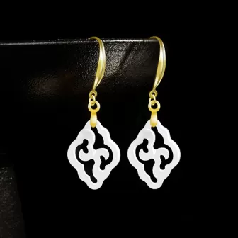 Natural White Hetian Jade Ruyi Earrings – S925 Silver Chinese-Inspired Dangles | Minimalist Elegance