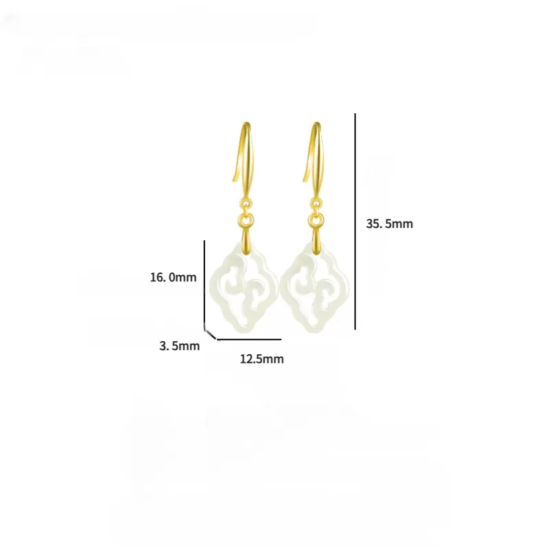 Natural White Hetian Jade Ruyi Earrings – S925 Silver Chinese-Inspired Dangles | Minimalist Elegance