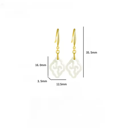 Natural White Hetian Jade Ruyi Earrings – S925 Silver Chinese-Inspired Dangles | Minimalist Elegance