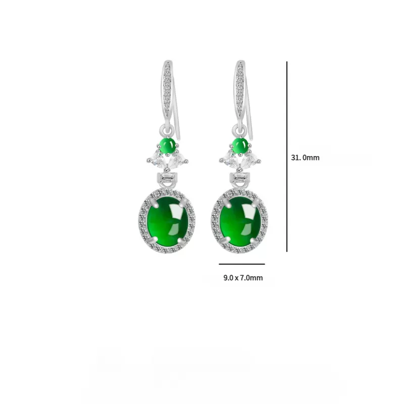 Natural Imperial Green Jade Earrings – S925 Silver Cabochon Dangles | Type A Ice Jadeite Fashion Jewelry