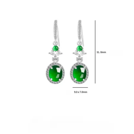 Natural Imperial Green Jade Earrings – S925 Silver Cabochon Dangles | Type A Ice Jadeite Fashion Jewelry