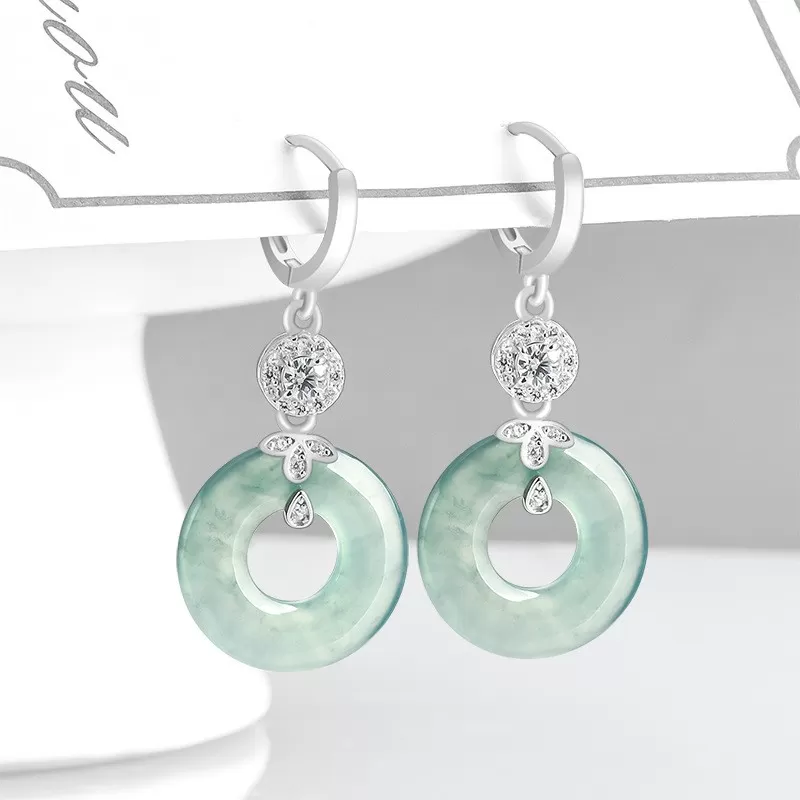 Natural Blue Water Jade Hoop Earrings – S925 Silver Ice Jadeite Dangle Jewelry for Women