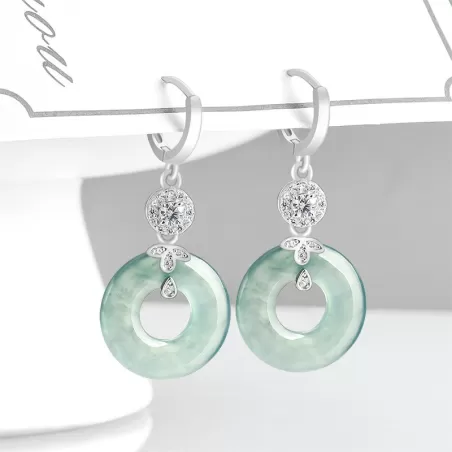 Natural Blue Water Jade Hoop Earrings – S925 Silver Ice Jadeite Dangle Jewelry for Women