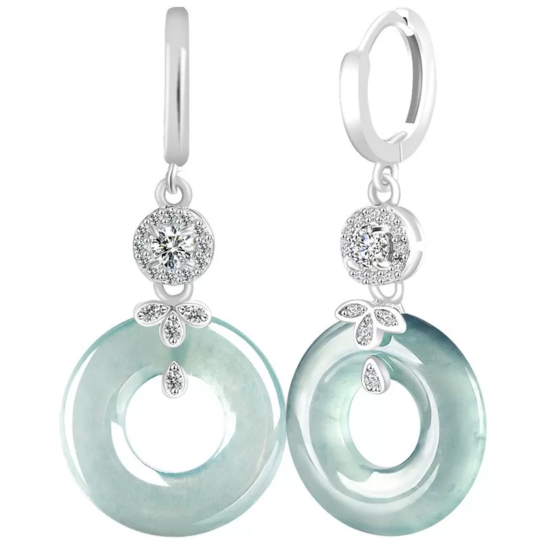 Natural Blue Water Jade Hoop Earrings – S925 Silver Ice Jadeite Dangle Jewelry for Women