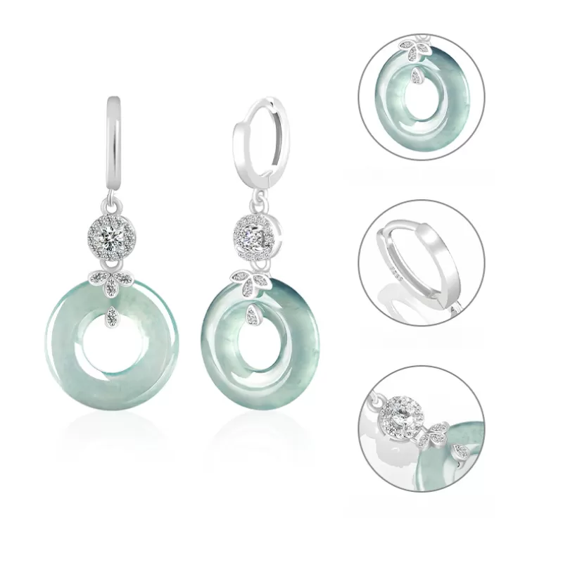 Natural Blue Water Jade Hoop Earrings – S925 Silver Ice Jadeite Dangle Jewelry for Women