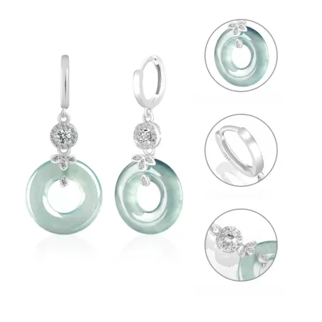 Natural Blue Water Jade Hoop Earrings – S925 Silver Ice Jadeite Dangle Jewelry for Women