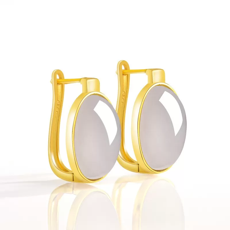 Natural Smoky Purple Hetian Jade Earrings – S925 Silver Clip-On Jewelry | Elegant Minimalist Chinese Style