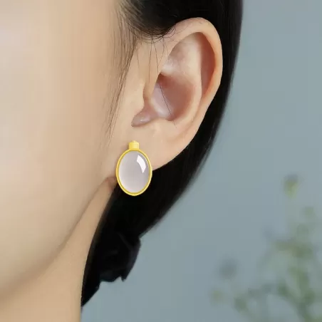 Natural Smoky Purple Hetian Jade Earrings – S925 Silver Clip-On Jewelry | Elegant Minimalist Chinese Style