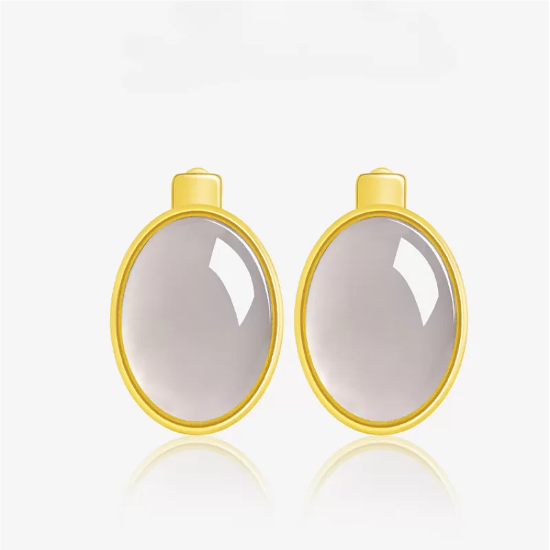 Natural Smoky Purple Hetian Jade Earrings – S925 Silver Clip-On Jewelry | Elegant Minimalist Chinese Style