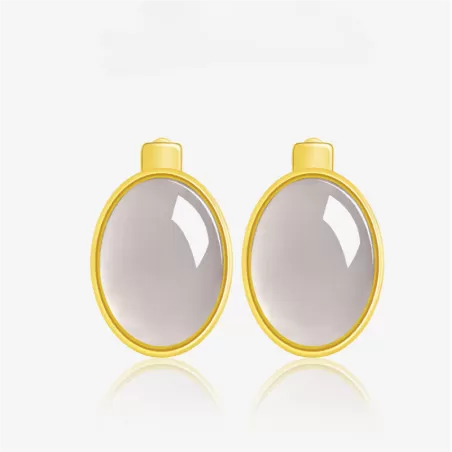 Natural Smoky Purple Hetian Jade Earrings – S925 Silver Clip-On Jewelry | Elegant Minimalist Chinese Style