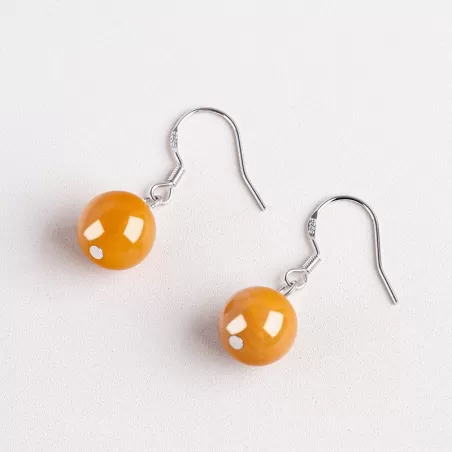 Natural Golden Silk Agate Earrings – S925 Silver Dangle Jewelry | Elegant Minimalist Gobi Desert Stone