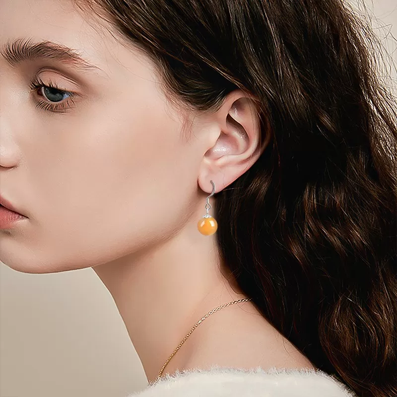 Natural Golden Silk Agate Earrings – S925 Silver Dangle Jewelry | Elegant Minimalist Gobi Desert Stone