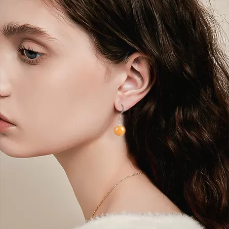 Natural Golden Silk Agate Earrings – S925 Silver Dangle Jewelry | Elegant Minimalist Gobi Desert Stone