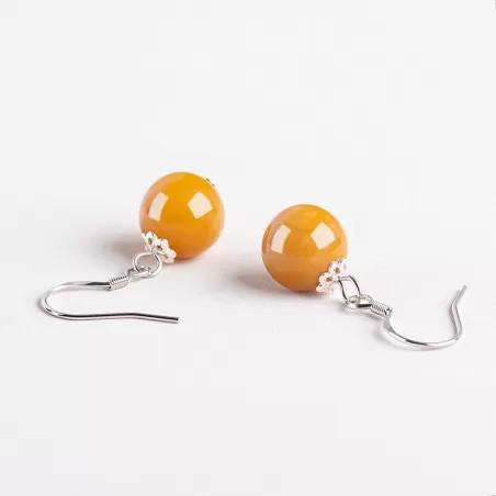 Natural Golden Silk Agate Earrings – S925 Silver Dangle Jewelry | Elegant Minimalist Gobi Desert Stone