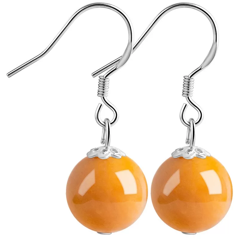 Natural Golden Silk Agate Earrings – S925 Silver Dangle Jewelry | Elegant Minimalist Gobi Desert Stone