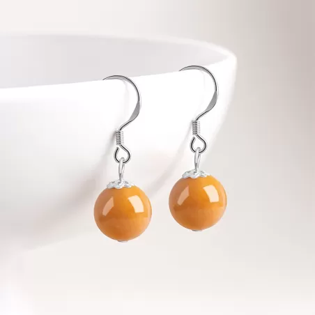 Natural Golden Silk Agate Earrings – S925 Silver Dangle Jewelry | Elegant Minimalist Gobi Desert Stone