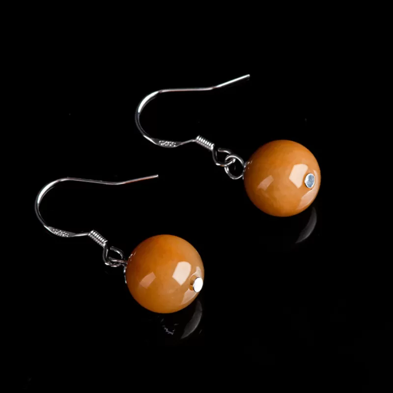 Natural Golden Silk Agate Earrings – S925 Silver Dangle Jewelry | Elegant Minimalist Gobi Desert Stone