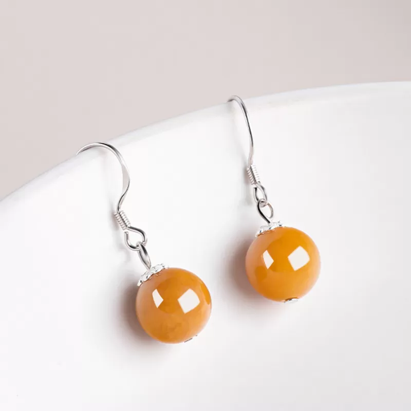 Natural Golden Silk Agate Earrings – S925 Silver Dangle Jewelry | Elegant Minimalist Gobi Desert Stone