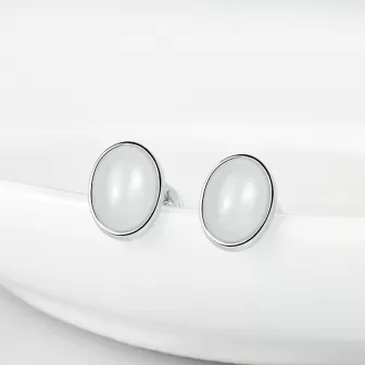 Natural White Hetian Jade Earrings – S925 Silver Studs for Women | Elegant Chinese-Inspired Jewelry