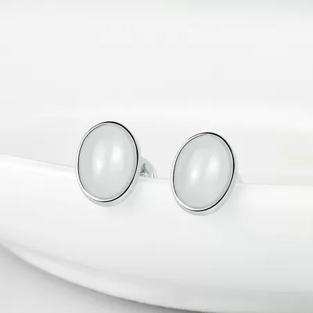 Natural White Hetian Jade Earrings – S925 Silver Studs for Women | Elegant Chinese-Inspired Jewelry