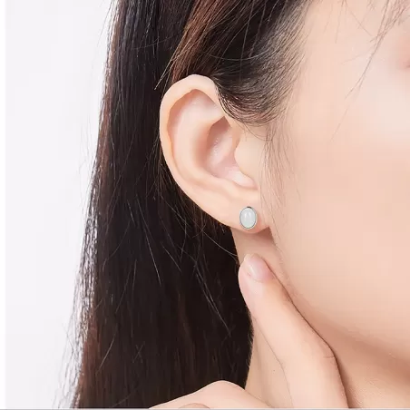 Natural White Hetian Jade Earrings – S925 Silver Studs for Women | Elegant Chinese-Inspired Jewelry