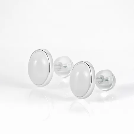 Natural White Hetian Jade Earrings – S925 Silver Studs for Women | Elegant Chinese-Inspired Jewelry