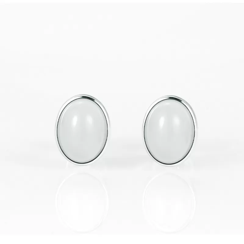 Natural White Hetian Jade Earrings – S925 Silver Studs for Women | Elegant Chinese-Inspired Jewelry