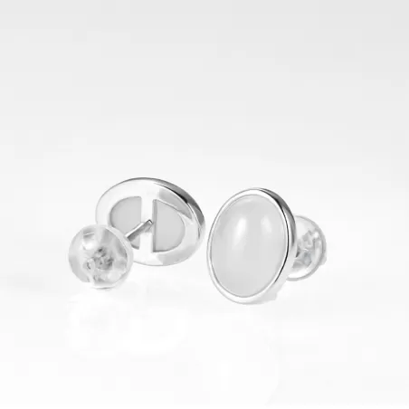 Natural White Hetian Jade Earrings – S925 Silver Studs for Women | Elegant Chinese-Inspired Jewelry