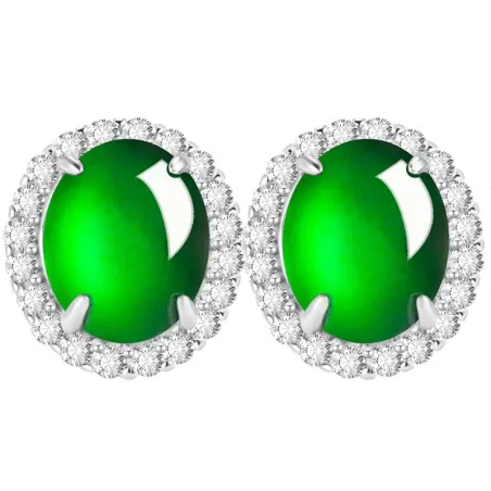 Natural Imperial Green Jade Stud Earrings – Oval Ice Jade Cabochon with S925 Silver | Elegant Minimalist Jewelry
