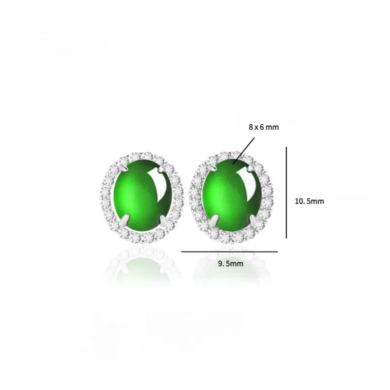 Natural Imperial Green Jade Stud Earrings – Oval Ice Jade Cabochon with S925 Silver | Elegant Minimalist Jewelry