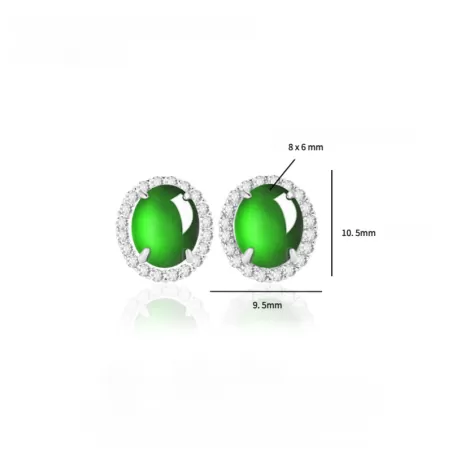 Natural Imperial Green Jade Stud Earrings – Oval Ice Jade Cabochon with S925 Silver | Elegant Minimalist Jewelry