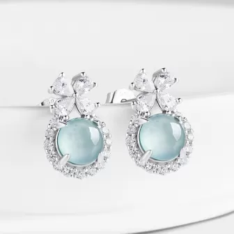 Natural Blue Water Jade Stud Earrings – Type A Ice Jadeite with S925 Silver | Elegant Everyday Jewelry