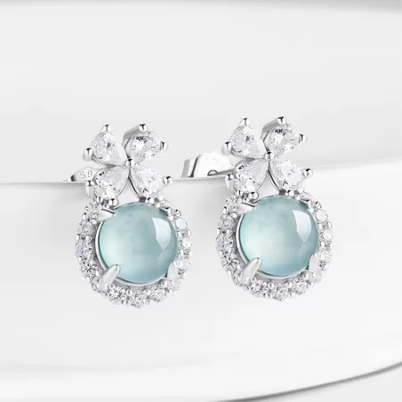 Natural Blue Water Jade Stud Earrings – Type A Ice Jadeite with S925 Silver | Elegant Everyday Jewelry
