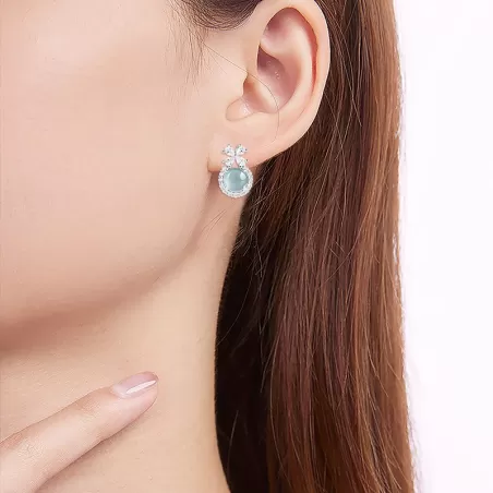 Natural Blue Water Jade Stud Earrings – Type A Ice Jadeite with S925 Silver | Elegant Everyday Jewelry