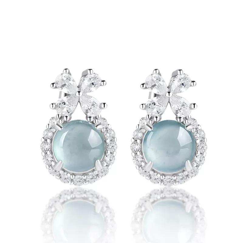 Natural Blue Water Jade Stud Earrings – Type A Ice Jadeite with S925 Silver | Elegant Everyday Jewelry
