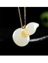 Blessings & Prosperity – Hetian White Jade Gourd Necklace in 18K Gold