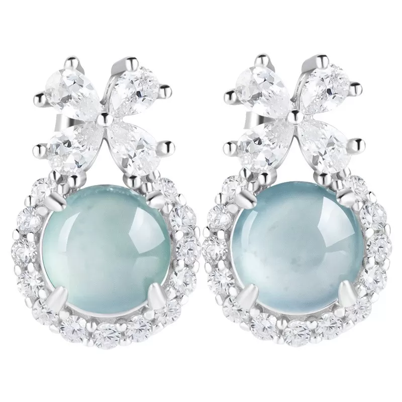 Natural Blue Water Jade Stud Earrings – Type A Ice Jadeite with S925 Silver | Elegant Everyday Jewelry
