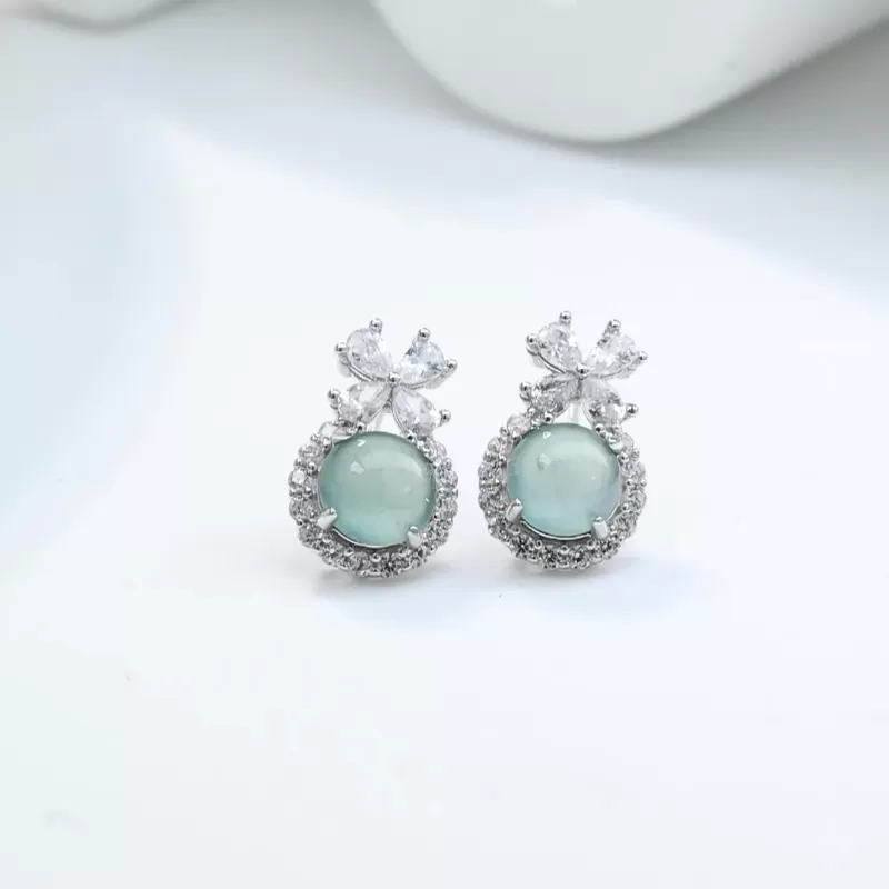 Natural Blue Water Jade Stud Earrings – Type A Ice Jadeite with S925 Silver | Elegant Everyday Jewelry