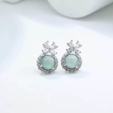 Natural Blue Water Jade Stud Earrings – Type A Ice Jadeite with S925 Silver | Elegant Everyday Jewelry