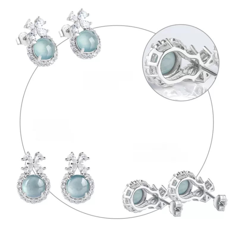 Natural Blue Water Jade Stud Earrings – Type A Ice Jadeite with S925 Silver | Elegant Everyday Jewelry